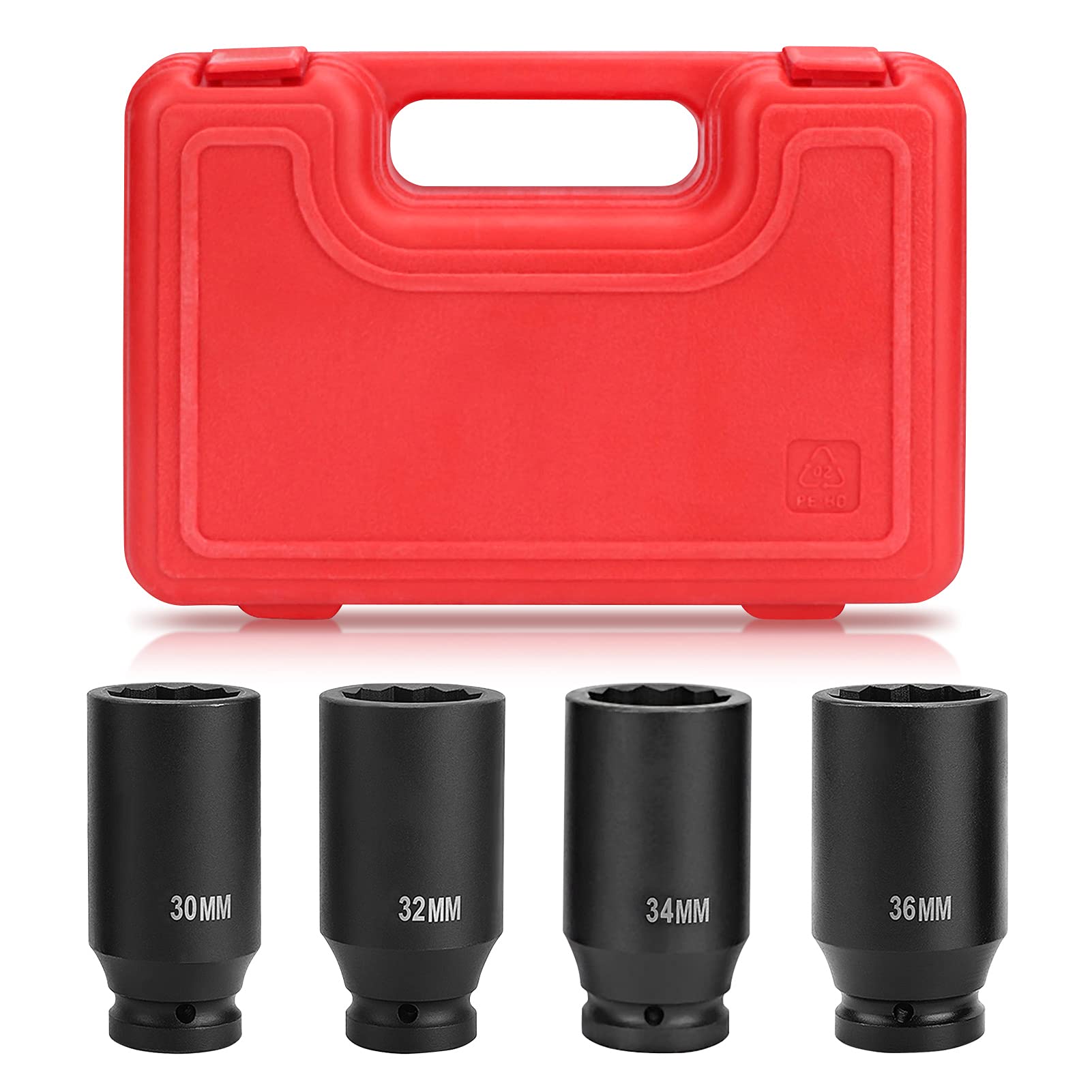 Juego de 4 llaves de impacto de 1/2 pulgadas, juego de tuercas Torx para reparación y mantenimiento, 30/32/34/36 mm, para llaves de trinquete y zócalo de sujeción para destornillador