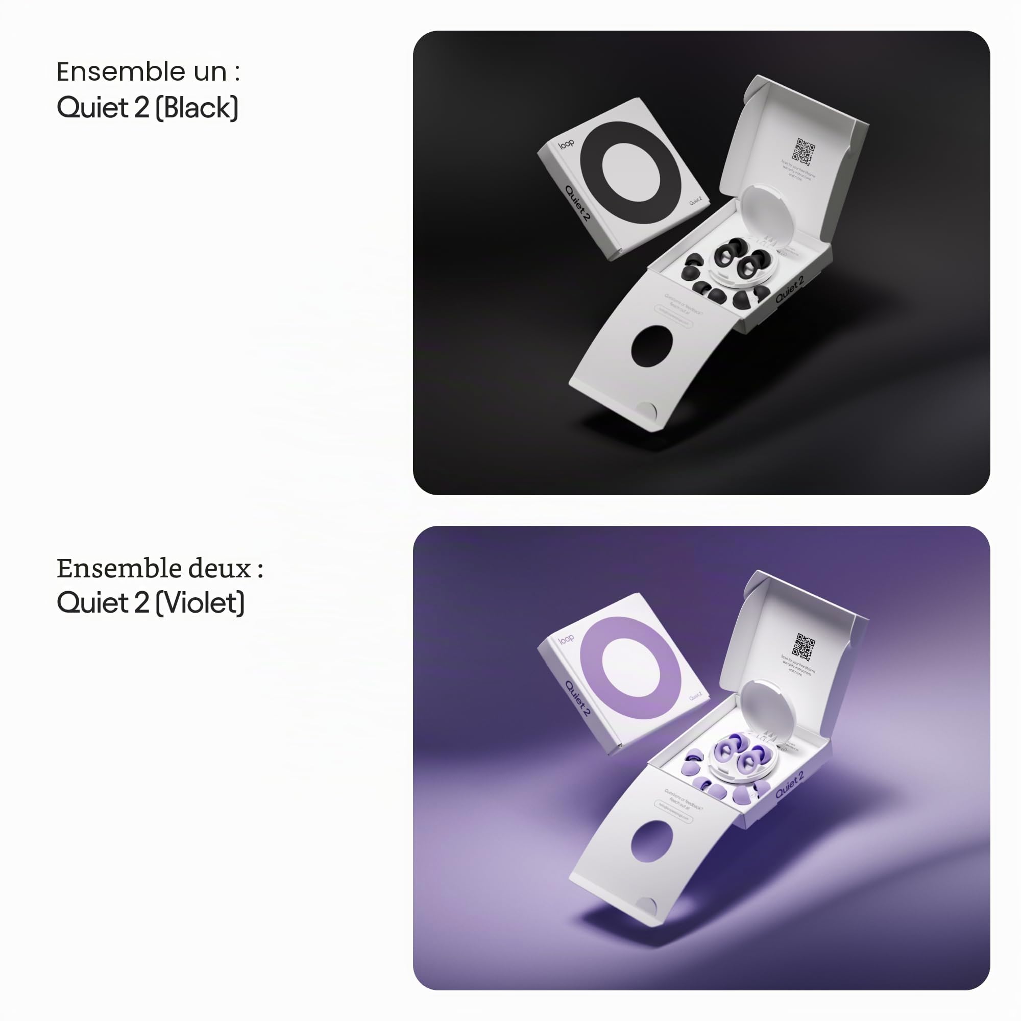 Loop Earplugs, coffret Quiet (lot de deux) – 2x Loop Quiet 2 | Bouchons d’oreille souples et réutilisables pour le sommeil, la concentration, les voyages et la sensibilité au bruit | Taille ajustable,