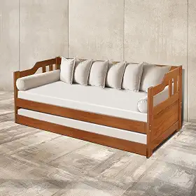 Sofá Cama Madeira Maciça Rústico Solteiro - Castanho