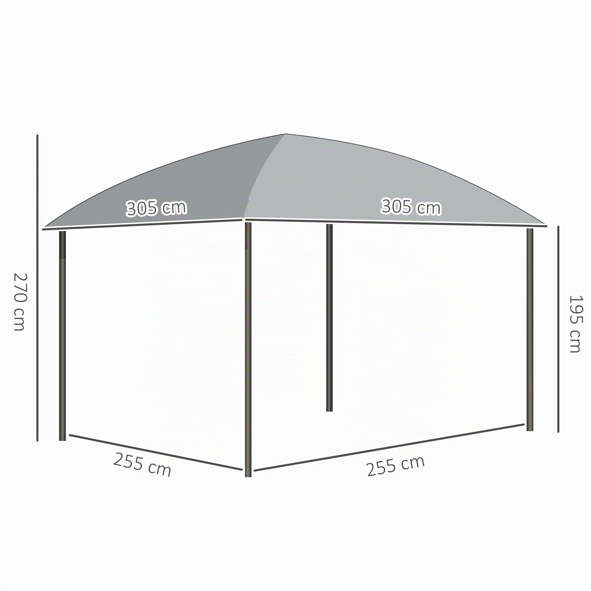 Outsunny Tonnelle de Jardin pavillon de Jardin 3 x 3 m Structure Aluminium Toit Polycarbonate imperméable UV 60+ avec parois latéraux Gris foncé