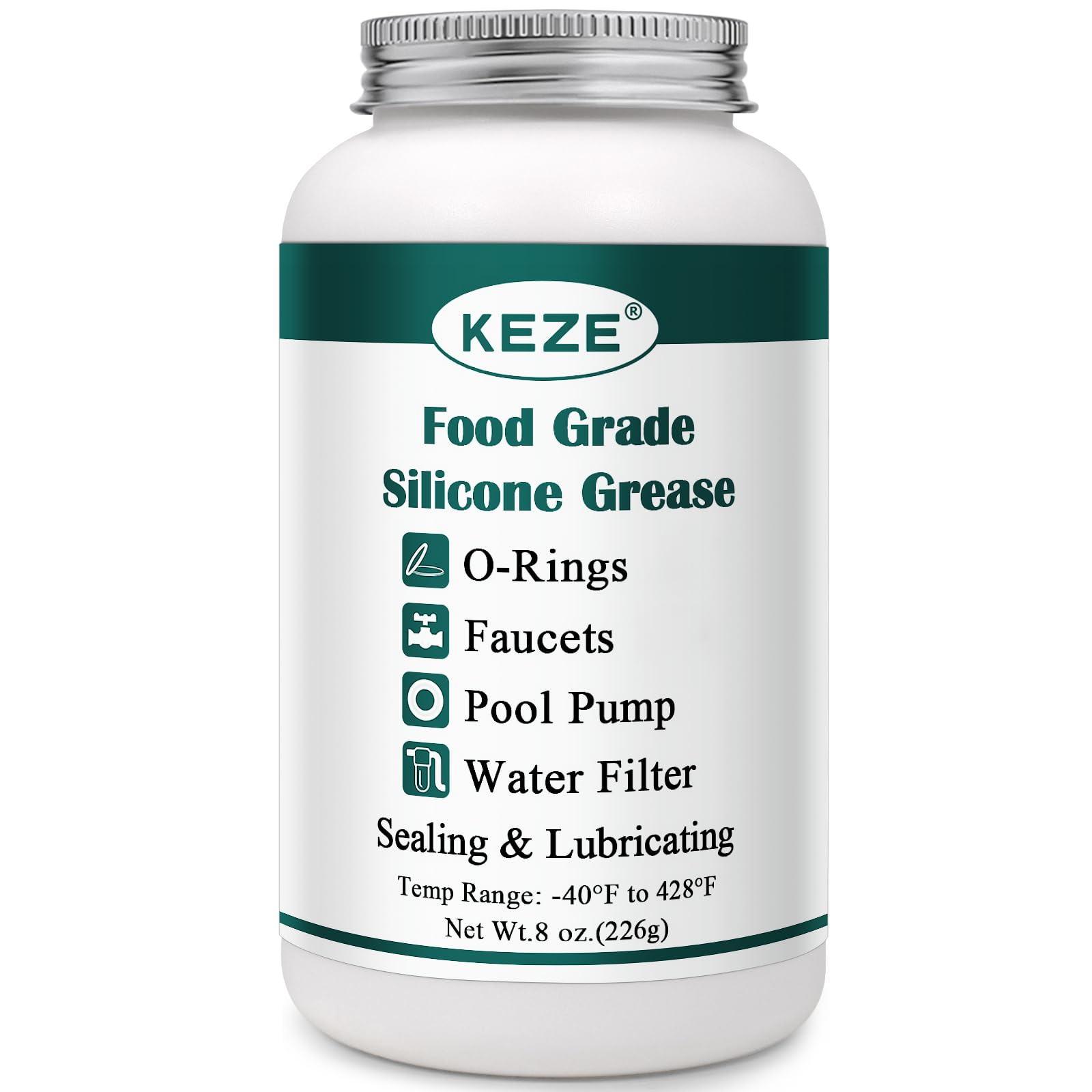 KEZE Lubrifiant pour joint torique de piscine, graisse silicone imperméable de qualité alimentaire pour robinets, filtres de piscine, joints de tuyaux, vannes, 8 oz.