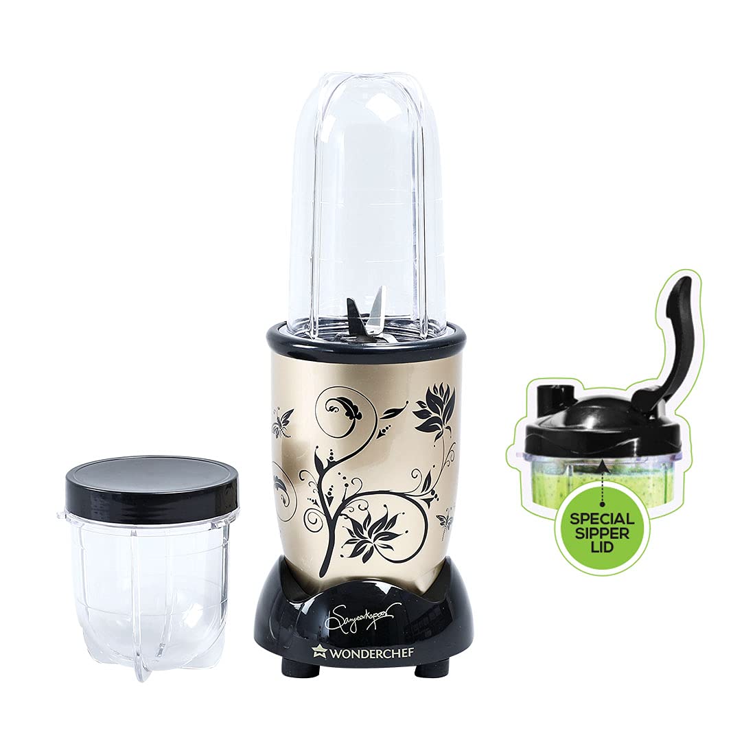 Wonderchef Nutri-Blend, 400W, 22000 RPM Mixer-Grinder, Blender, SS Blades, 2 Unbreakable Jars, With Sipper Lid, 2 Years Warranty, Champagne, Online Recipe Book By Chef Sanjeev Kapoor