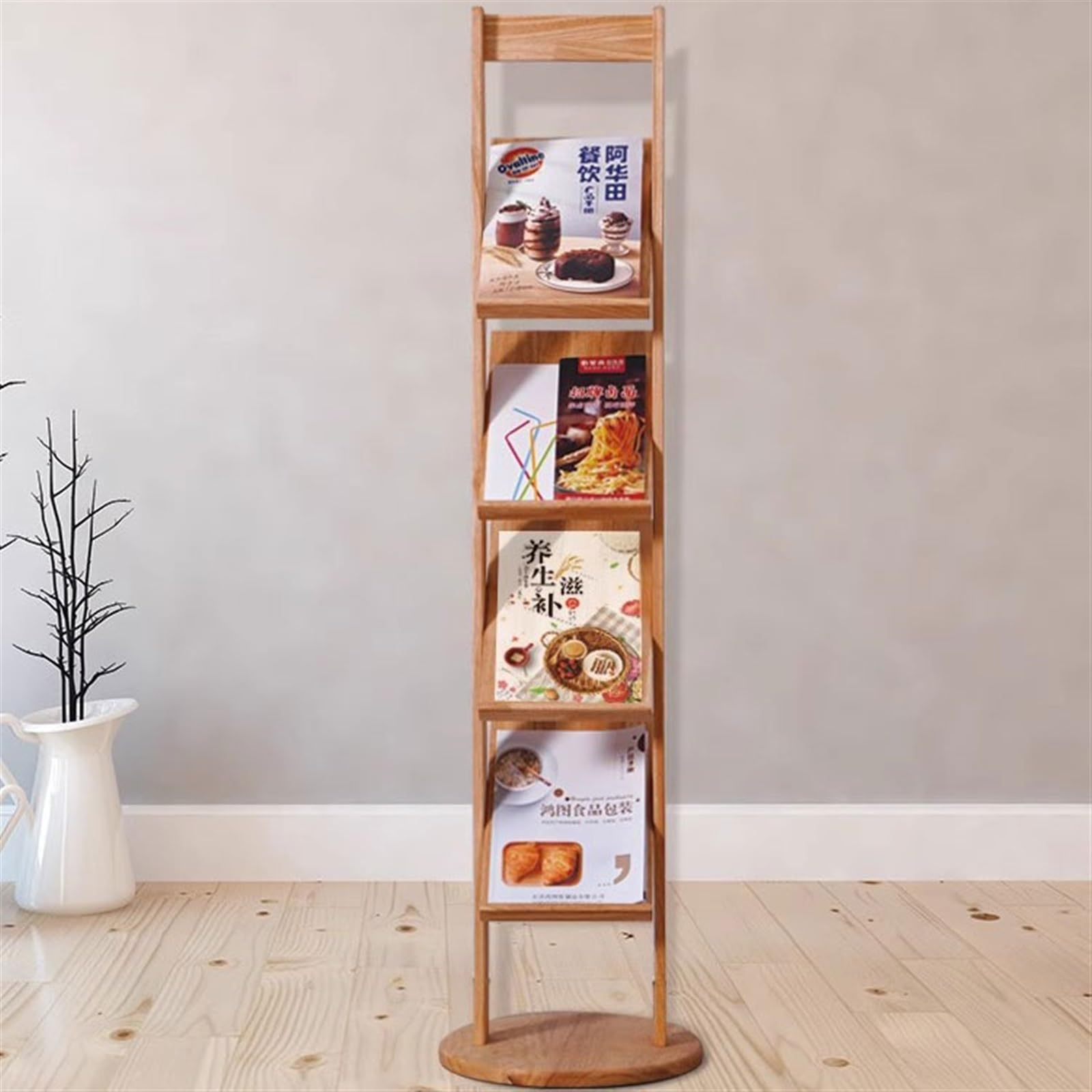 Porte-revues en Bois - Porte-journaux d'Information sur Pied - Banc de Stockage Multicouche - Support de Brochures - Magazines A4 - Brown