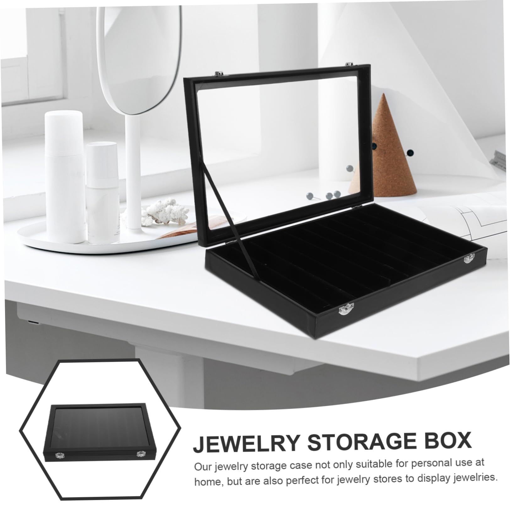 Cabilock Caja Organizadora de Collares Estuche para Collar Tapa de Vidrio y 10 Compartimentos para Pendientes y Aretes Uso Hogar