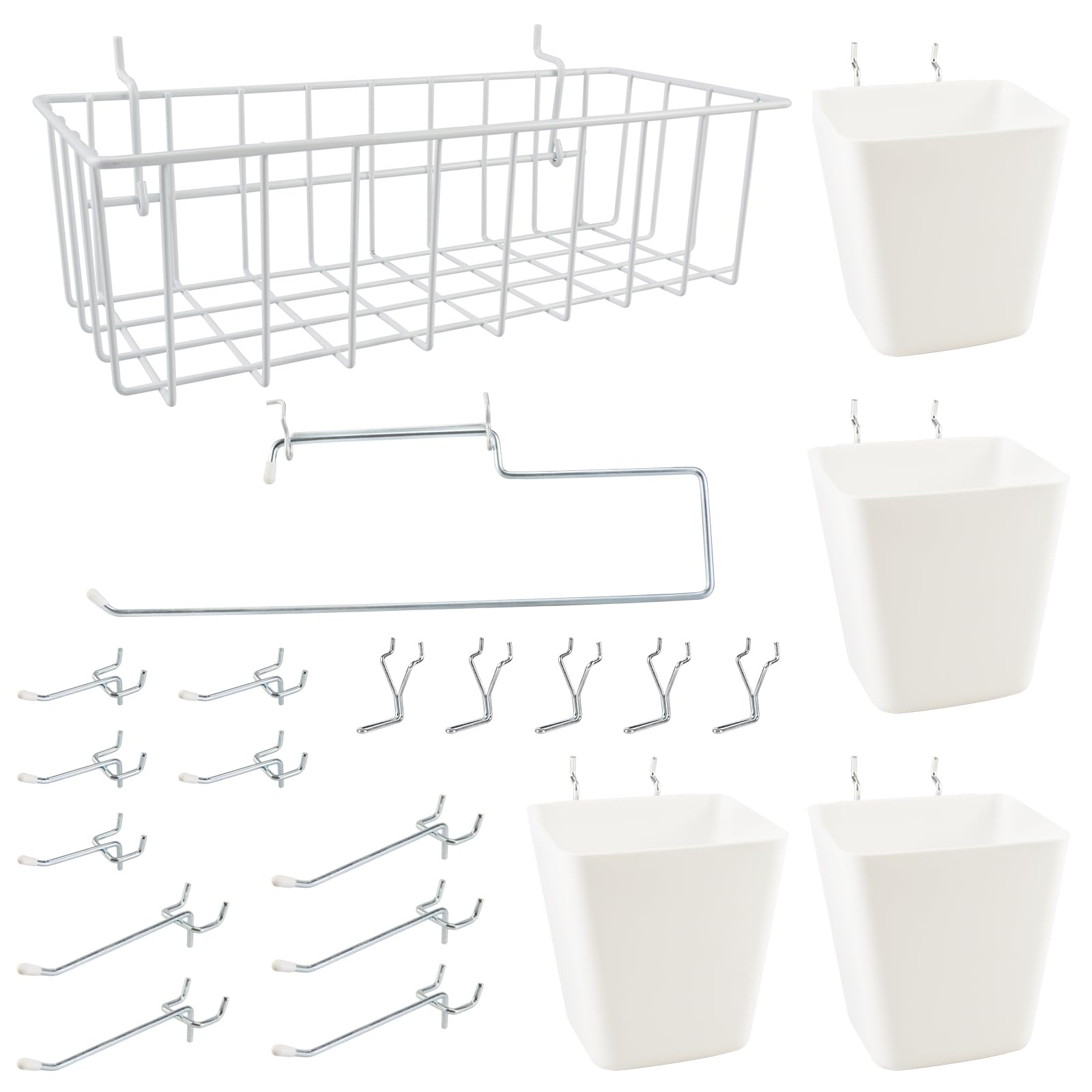 G.CORE Peg Board Organizer 21 Pack, Pegboard Accessories with Baskets Cups Hooks - 1/8" & 1/4" Peg Board Wall Tool Organizers, Utility Holders &