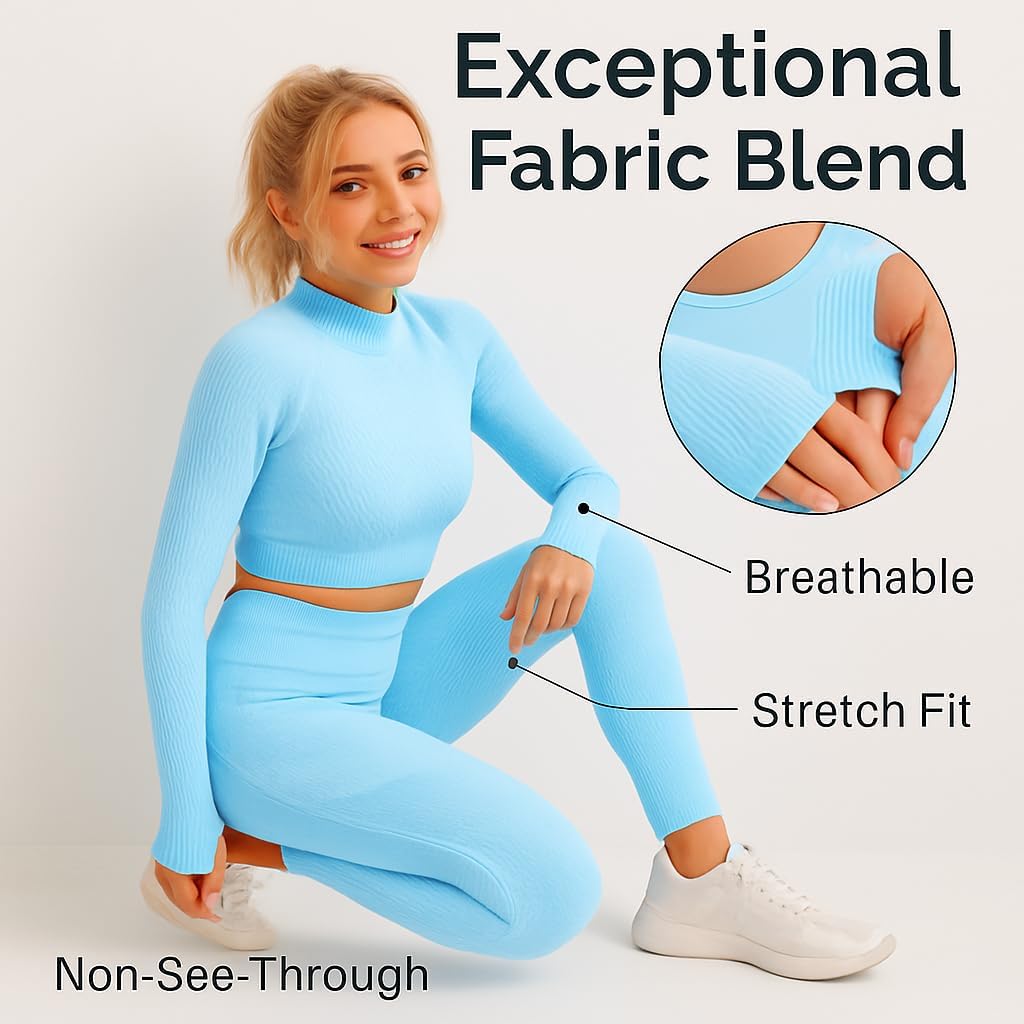 Women's 3 PC Seamless Gym Clothing Workout Outfit with Jacket Bra & Leggings Set - Image 2