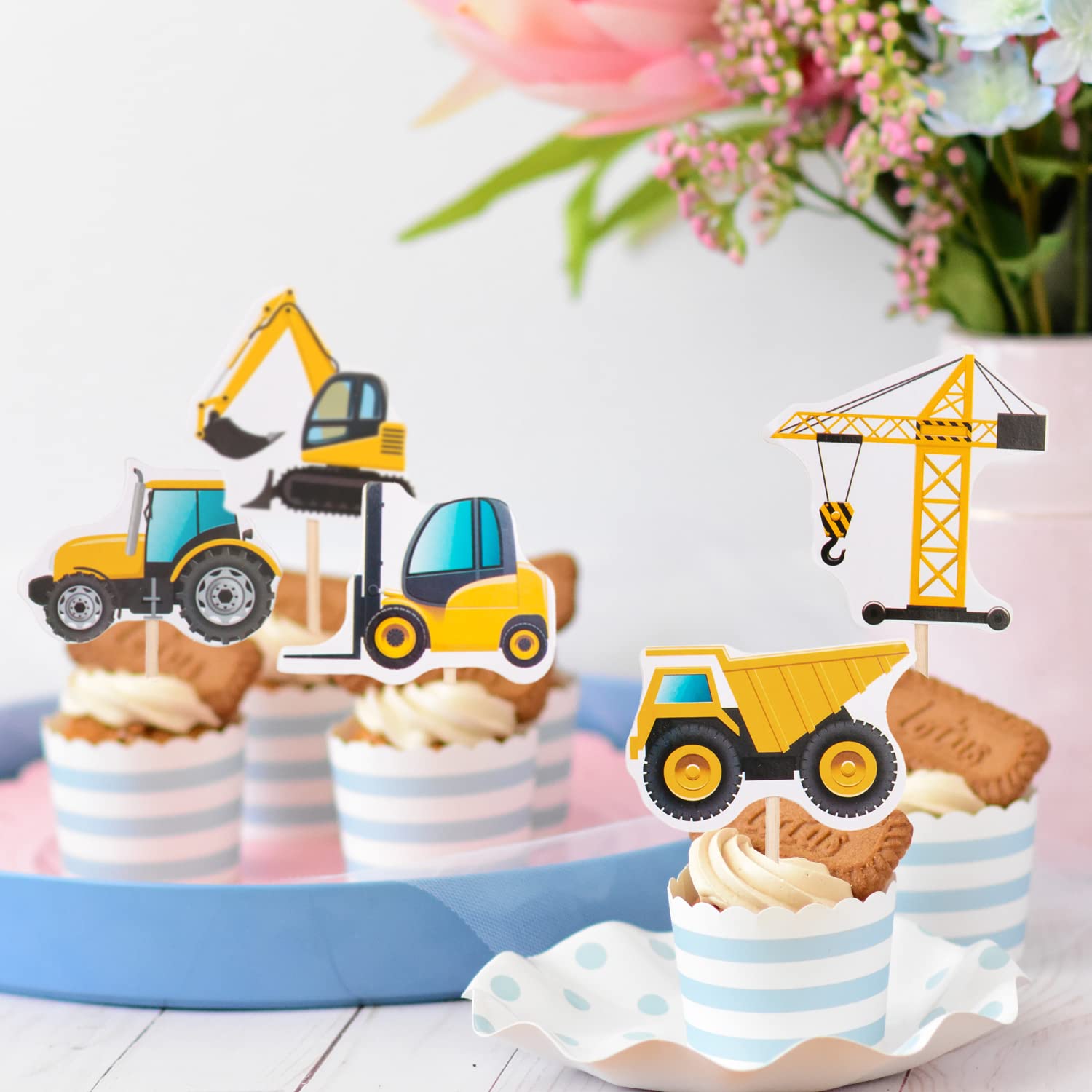 16 Pièces Ensemble De Décoration Gâteau Véhicule Construction,décor