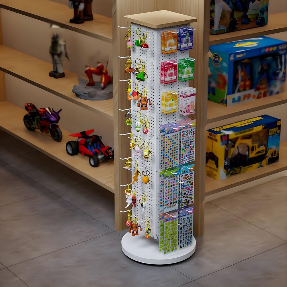 GRRICEPL Espositore da Terra A Torre su Quattro Lati, Espositore da Banco Girevole, con 60 Ganci, per Esporre Cuffie, Adesivi, Gioielli(Bianco,145 cm)