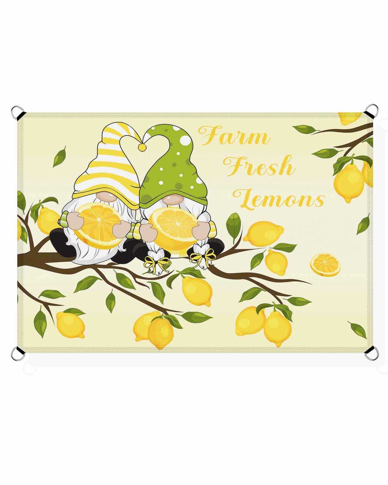 Boanket Sun Shade Sail 12' x 16', Summer Lemon Sun Blocking Shades Privacy Outdoor Covering, Yellow Ombre Gnomes Farm Lemon Tree Shade Cloth for Patio Deck Terrace Garden Lawns Beach Backyard