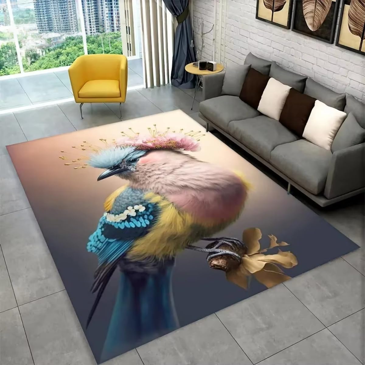Grand tapis de salon 120x180cm antidérapant et doux motif 3D style pie pour enfant