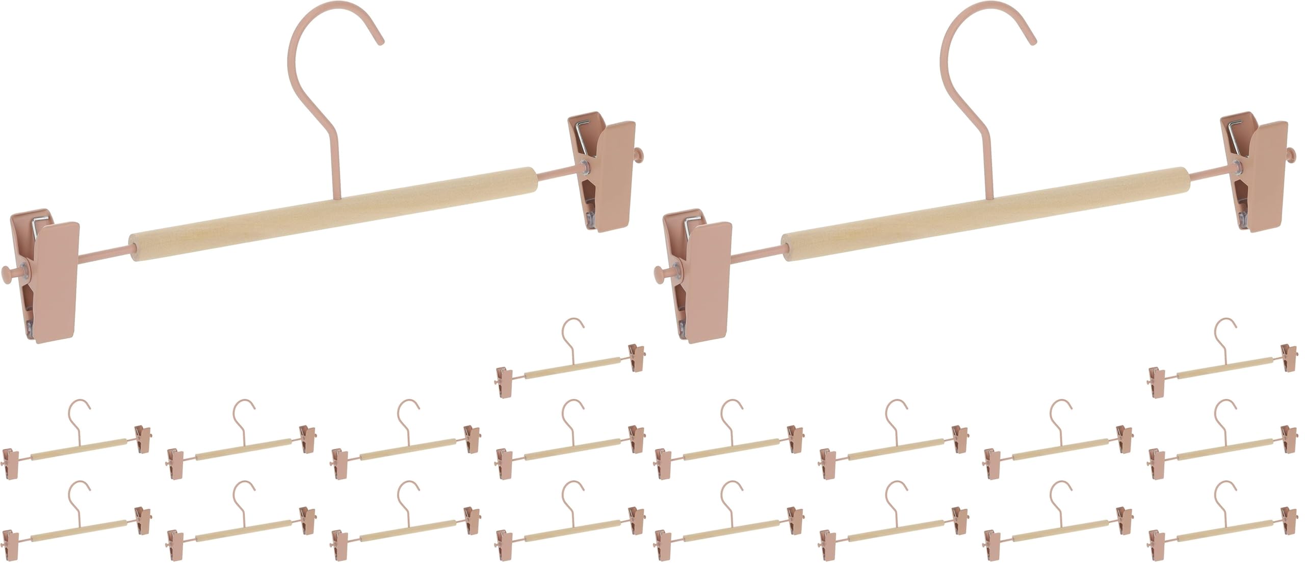 Relaxdays Hosenbügel 10er Set, je 2 Klammern, Clipkleiderbügel für Hosen & Röcke, HxBxT: 11,5 x 30,5 x 3cm, rosa/Natur (Packung mit 2)