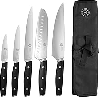MasterChef Official 5-Piece Knife Set with Canvas Roll Bag - High Carbon Stainless Steel, Triple Riveted for Precision Home Cooking
