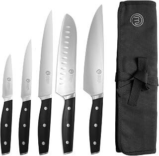 MasterChef Official 5-Piece Knife Set with Canvas Roll Bag - High Carbon Stainless Steel, Triple Riveted for Precision Home Cooking