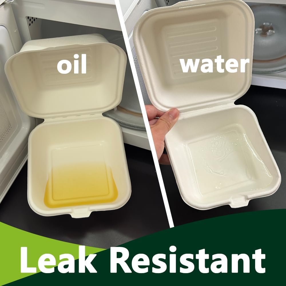 6x6 Inch Heavy Duty Clamshell Take Out Containers 【75 Pack】, Compostable Bagasse Food Boxes with Lids, Small Disposable To-Go Containers for Lunch, Dessert, Salad