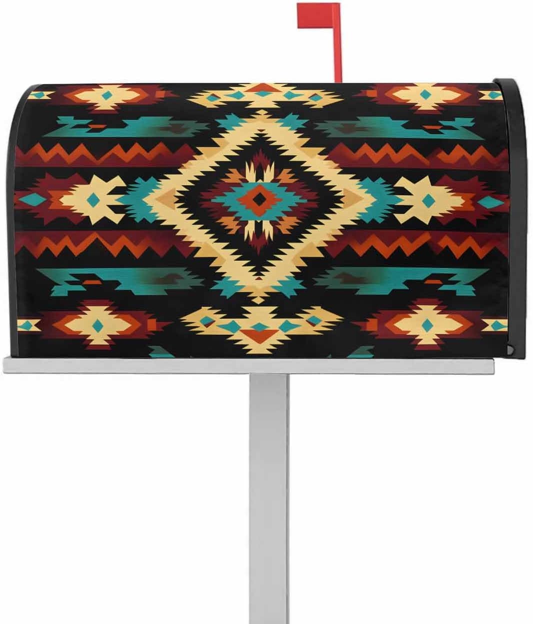 Southwest American Mailbox Covers Magnetic Standard Size,Retro Mexican Aztec GeometricTribal Decorative Post Letter Numbers Box Wrap Decoration Covers Large Accessories for Garden Yard Outdoor Décor