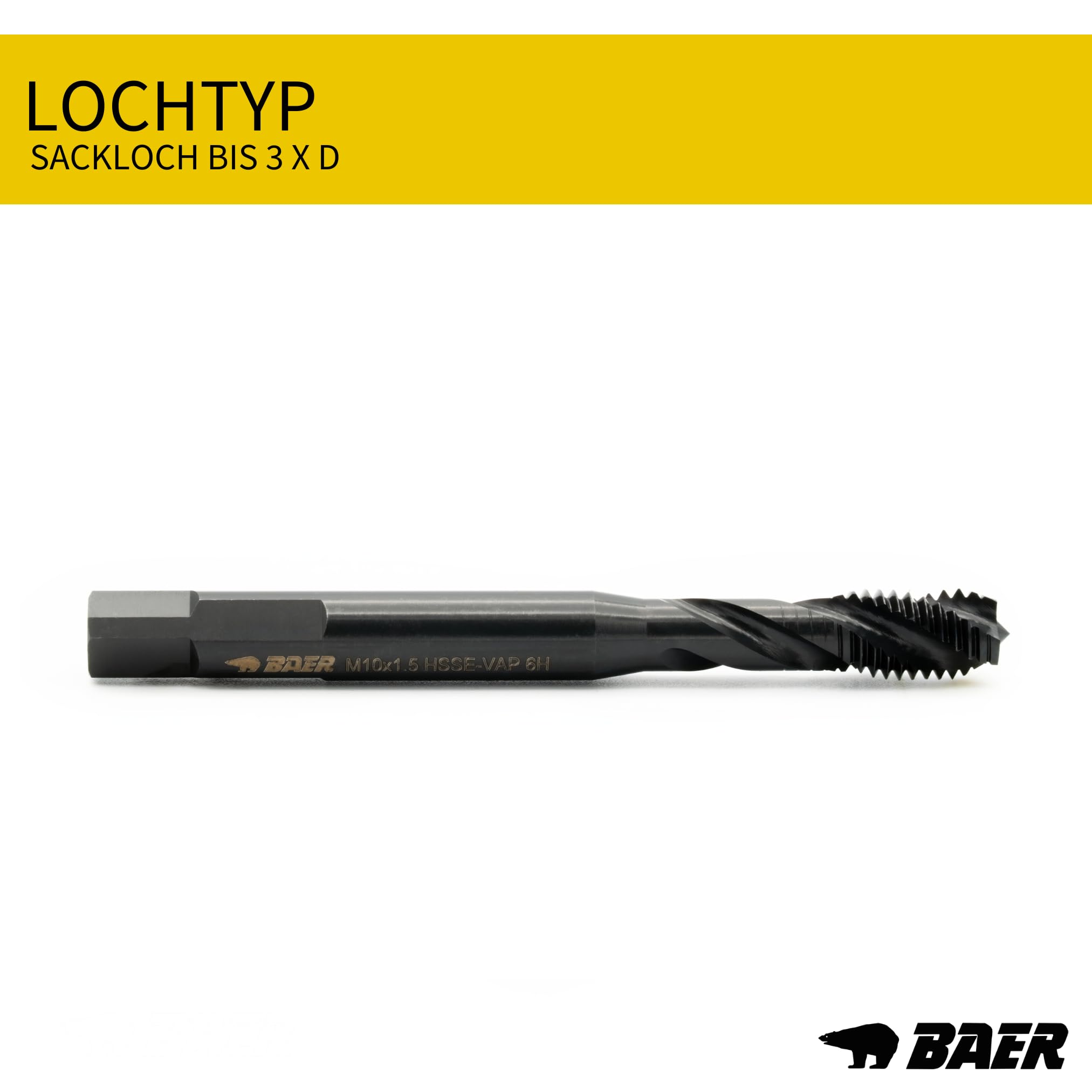 BAER TriTap Gewindebohrer HSSE-VAP Sackloch - Gewindeschneiden - Maschinengewindebohrer - Gewindebohren mit Bohrmaschine, Gewindeschneidmaschine oder CNC-Maschine (M6 x 1,0)