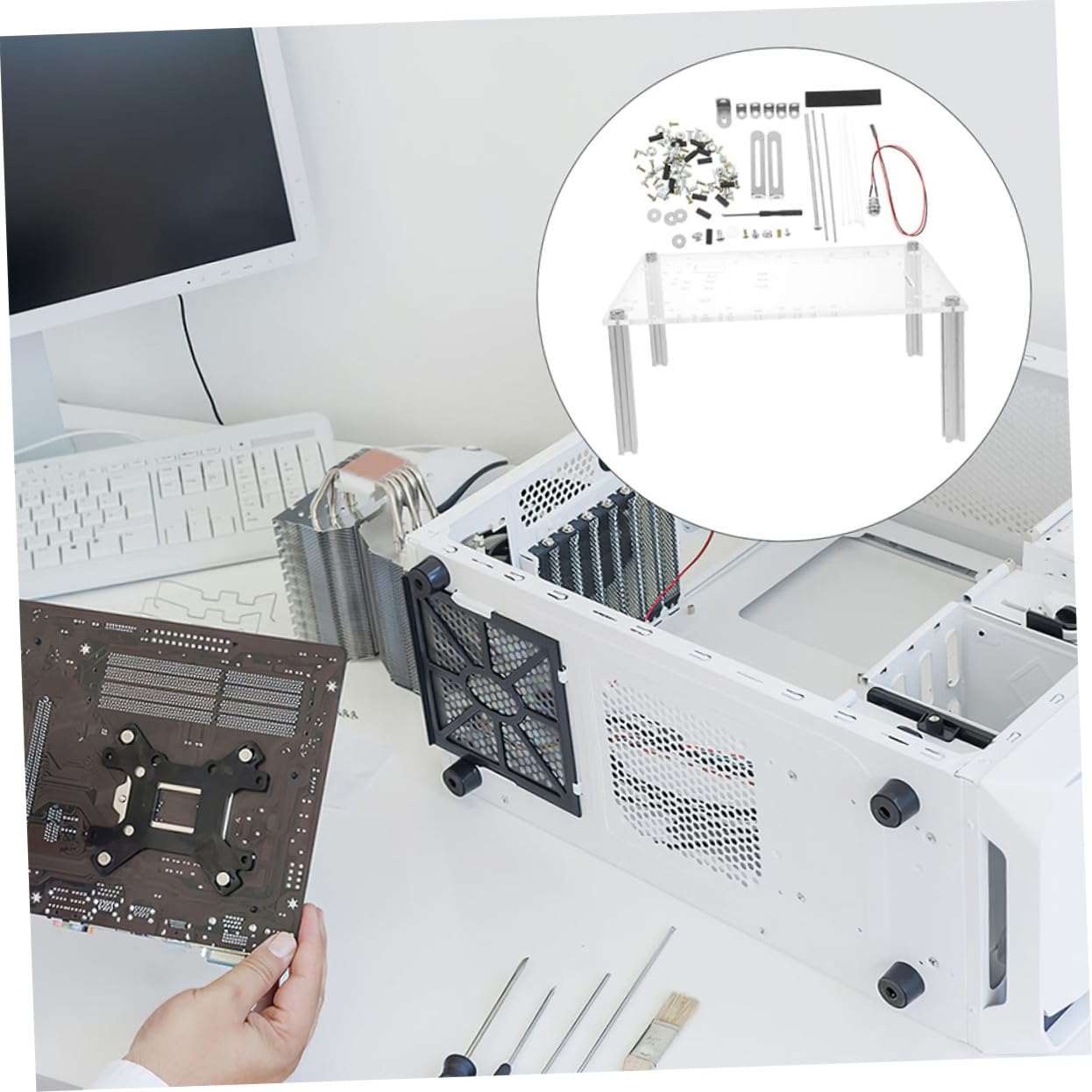HOMSFOU Staffa per Case PC Aperto e Rack per Scheda Madre Matx, Supporto Compatto Singolo Strato per Test e Assemblaggio, Accessorio Computer Versatile per Appassionati e Tecnici