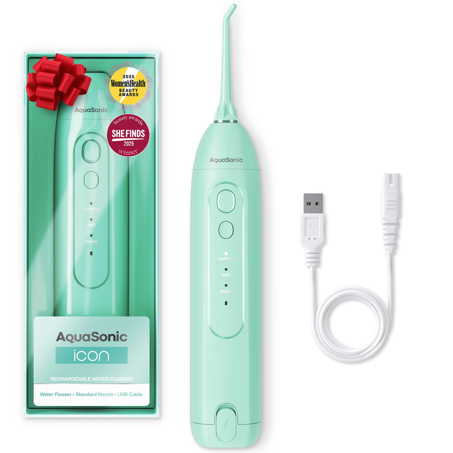AquaSonic Icon Water Flosser for Teeth Cordless Rechargeable Oral Irrigator Waterproof Portable Dental Cleaning with Jet Tip Braces