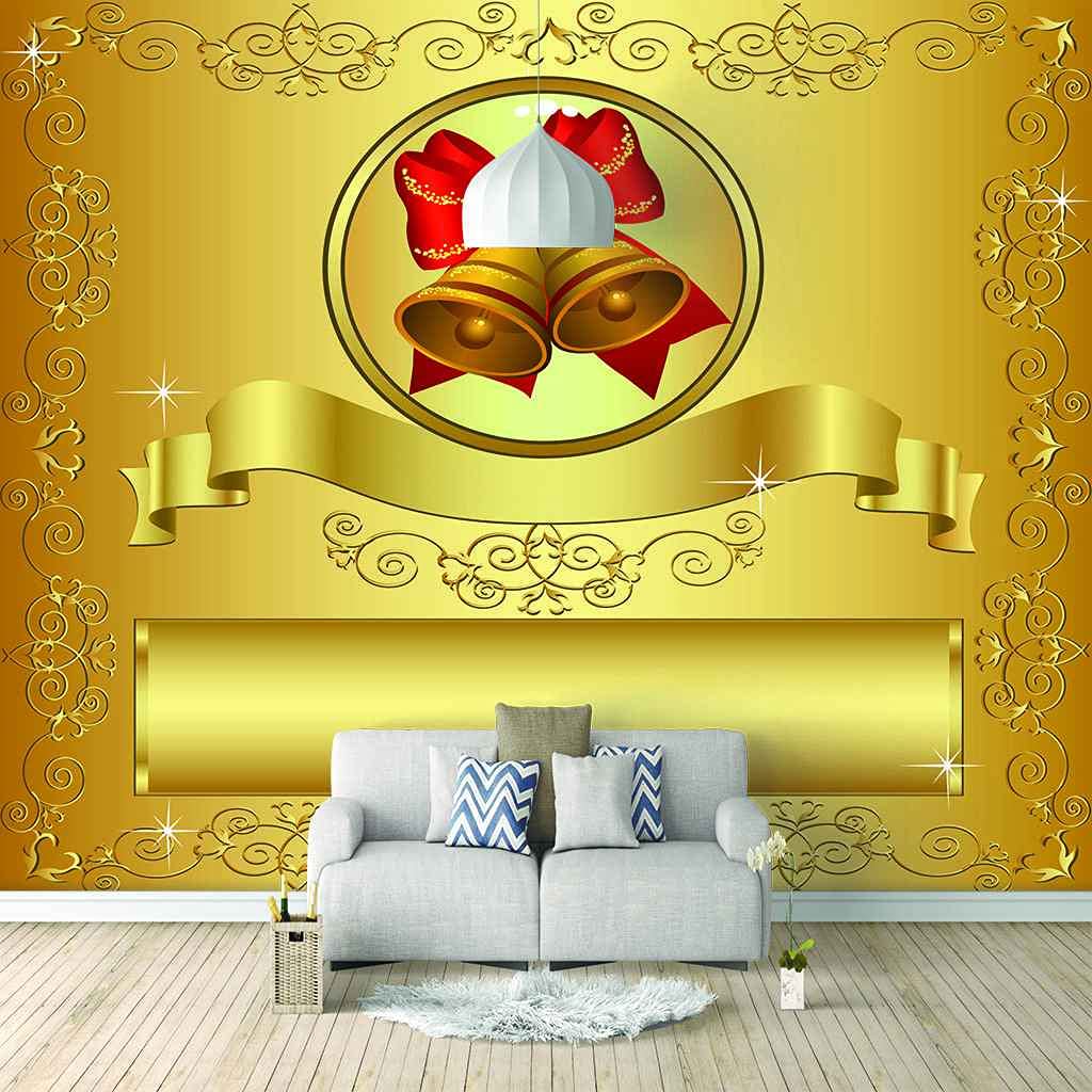 Papier Peint 3D Cloche Dorée en Toile Premium Grand Format Trompe l'Œil Mural