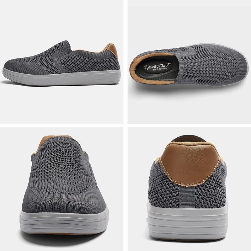 Puxowe Men's Casual Slip On Walking Shoes Mesh Loafer Fashion Sneakers Size 9 US Deep Gray4