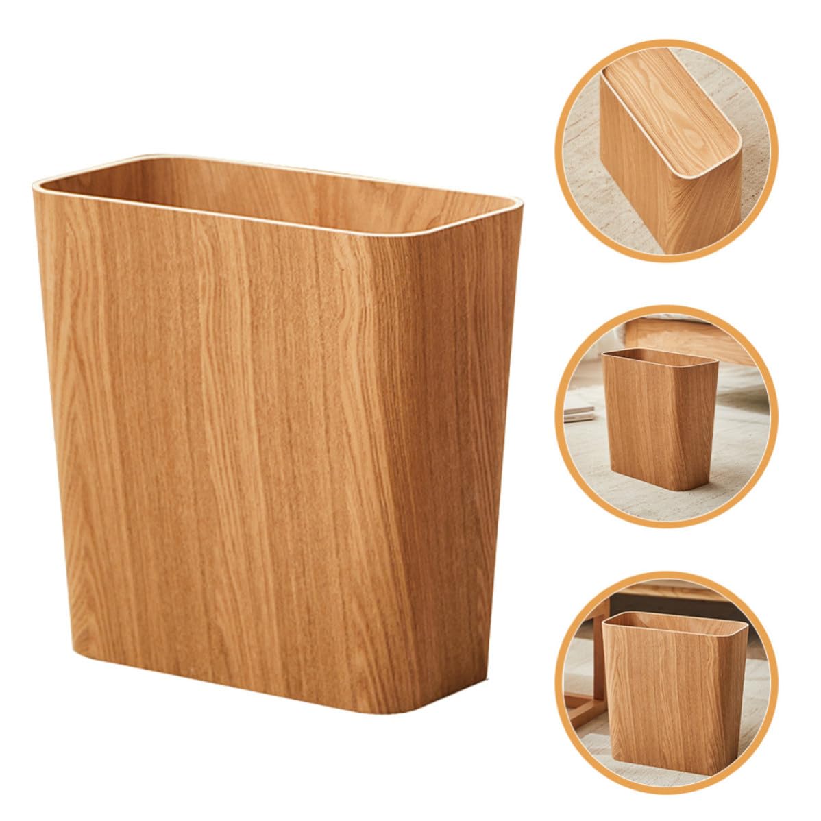 Totority Küchenabfalleimer Holzmülleimer Khaki ohne Deckel, stabiler rechteckiger Abfallkorb für Wohnzimmer und Gästehaus, modernes Design, verhindert Papieransammlung