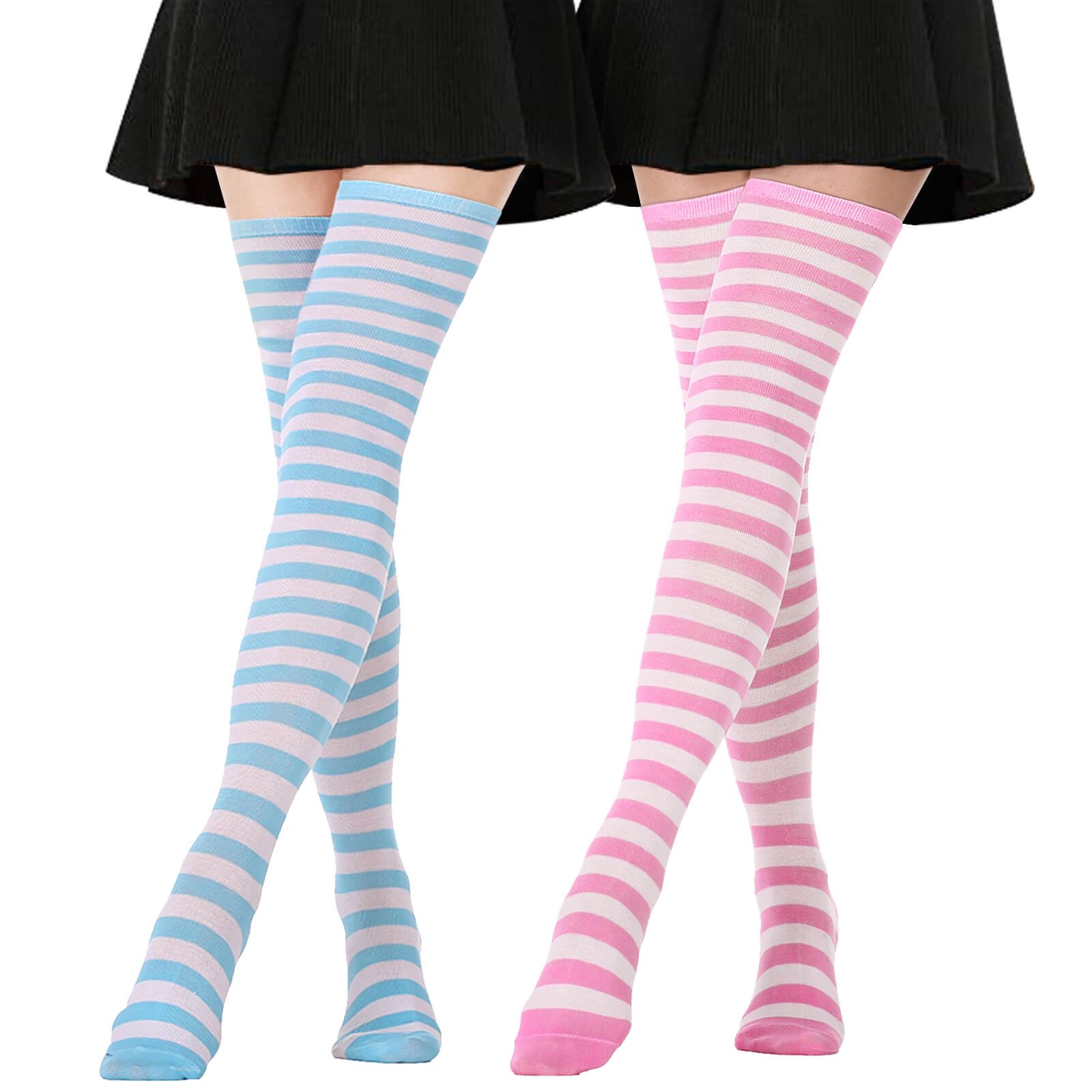DRESHOW Extra Long High Thigh Socks Striped Over Knee Thin Tights Long Stocking