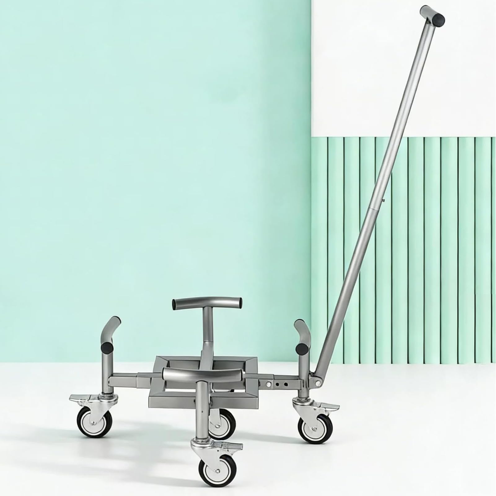 Vassoio mobile per vasi da fiori in acciaio inossidabile, carrello resistente per piante in vaso con asta da 81 cm e 5 ruote, diametro regolabile, supporta 200-300 kg, ideale per uso domestico