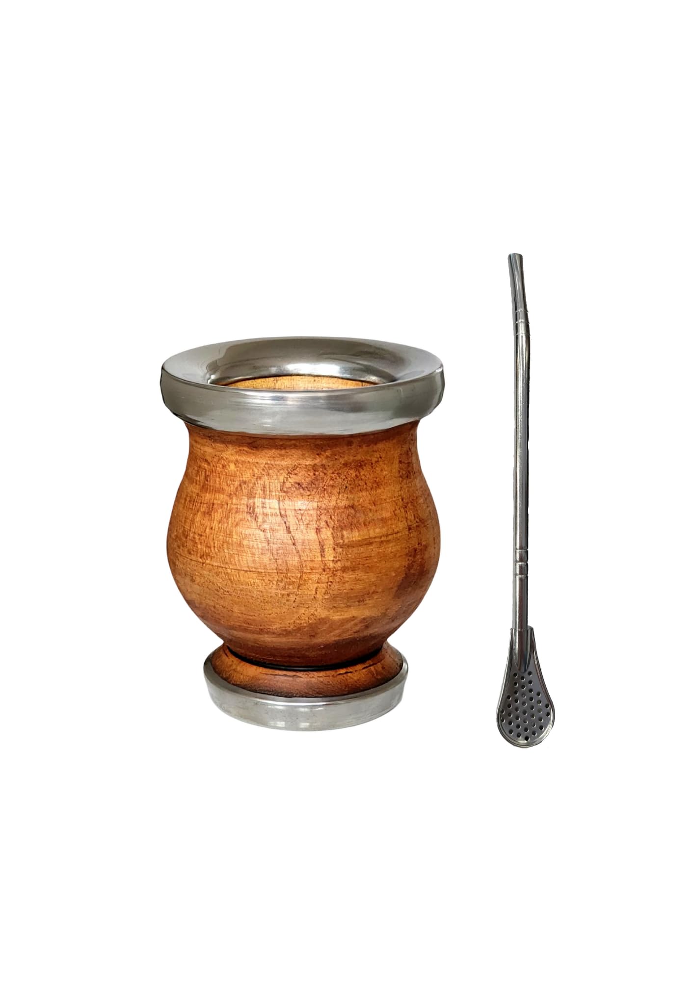 Argentyński kubek matowy, ręcznie wykonany z drewna chleba chlebowego z krawędzią i podstawą ze stali nierdzewnej, matowy z żarówką, Gourd mate Mug