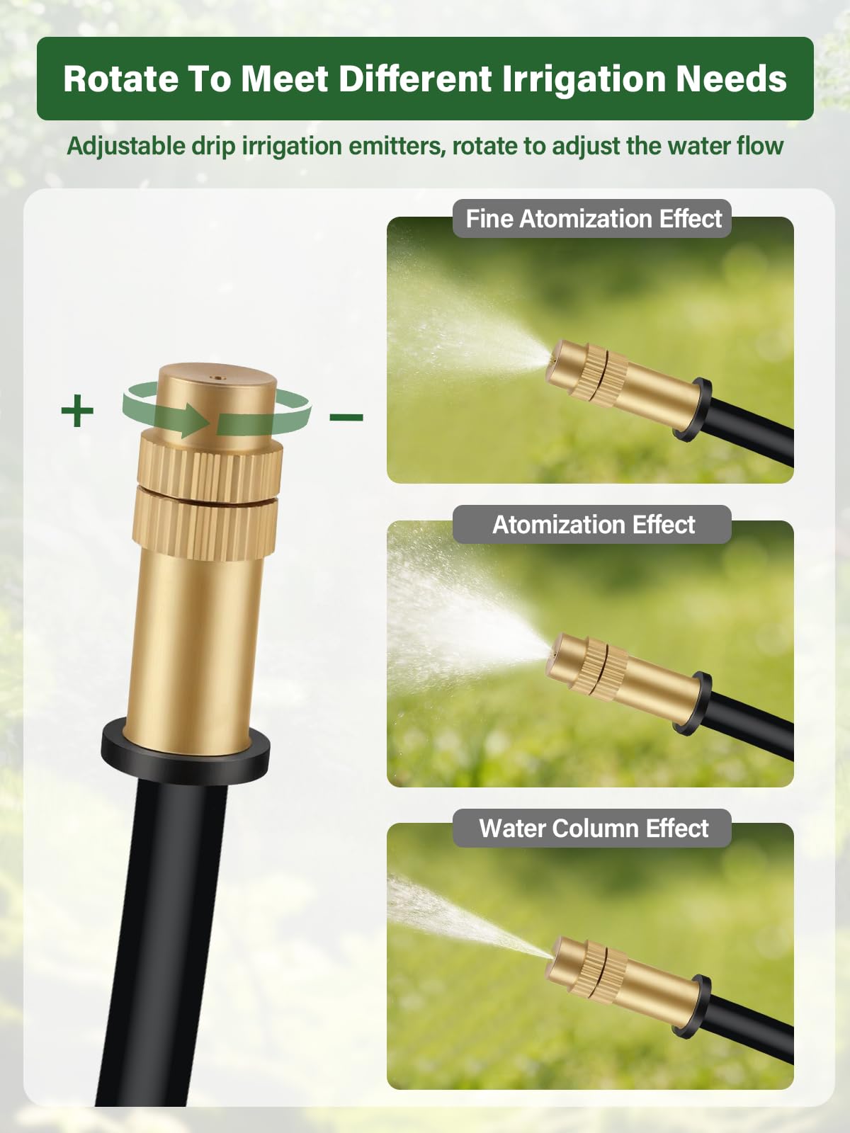 60 Stück 1/4" verstellbare Tropfbewässerungsdüsen, Kupfer-Zerstäuberdüse, Tropfbewässerungssprüher 4/7 mm Mikrosprinkler, Gartenkühlungs-Bewässerungsgerät für Rasen, Gemüse, Gewächshaus