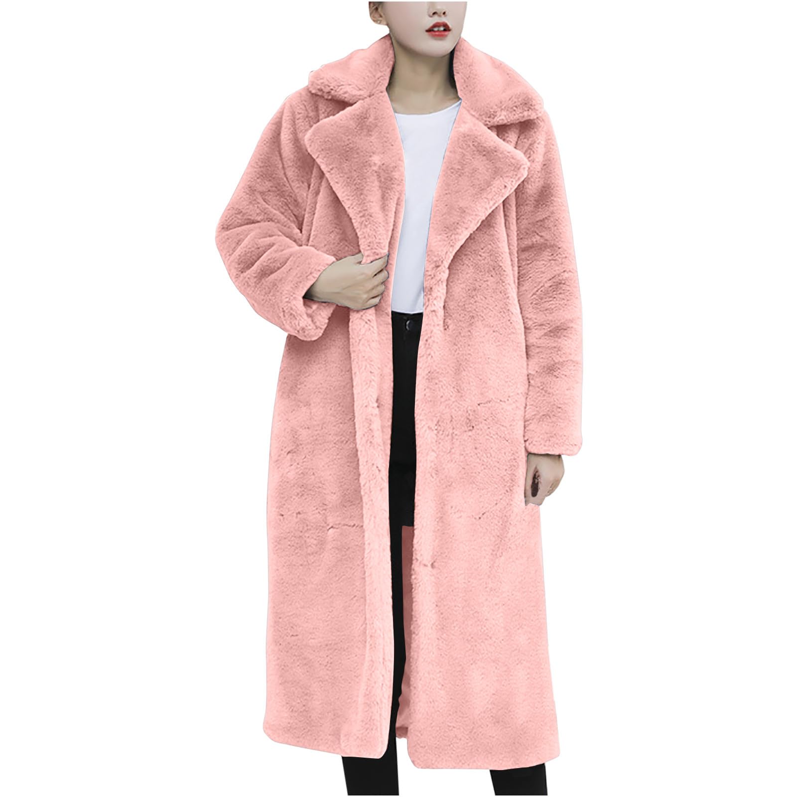 Cappotti invernali per le donne Uk Manica Lunga Casual Pile Caldo Trench Cappotto con Cintura Autunno Inverno Fuzzy Cardigan Aperto Frontale Giacche Lunghe Sherpa Risvolto Tacca Capispalla antivento