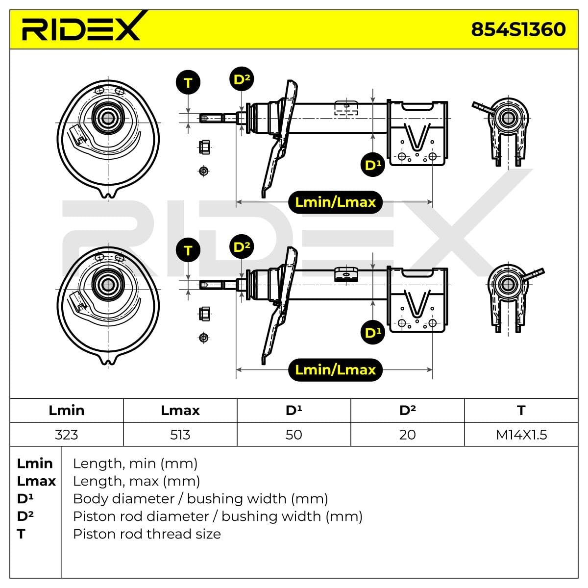 RIDEX 854S1360 2x Amortiguador Delantero Izquierda Delantero Derecha Delantero