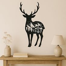 MAYUMI DÉCOR | Wooden Wall Plaque/Wall Sign For Home Decoration | Ready To Hang Wall Decor (Black) – 400 mm Length (Deer)