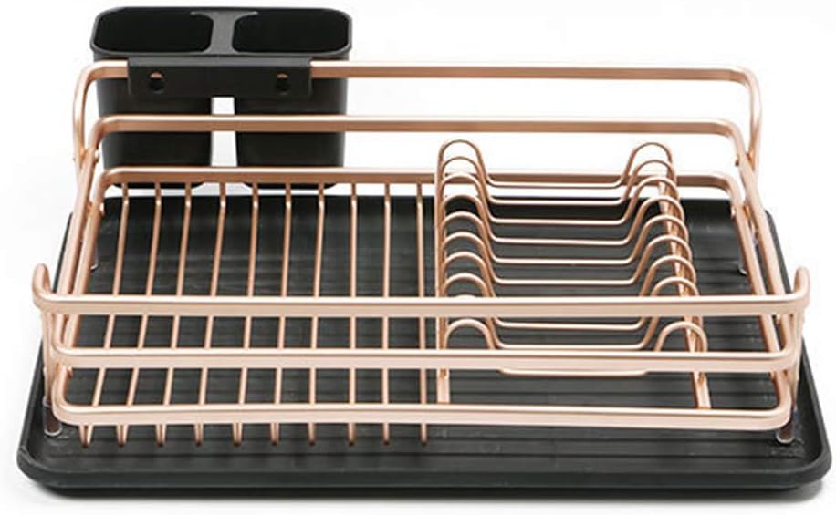 AIZYR Dish Drying Rack, Dish Holder Rack with Removable Drainboard - Cutlery Cup Holder/Never Rust Sink Dish Drying Rack, Champagne Gold