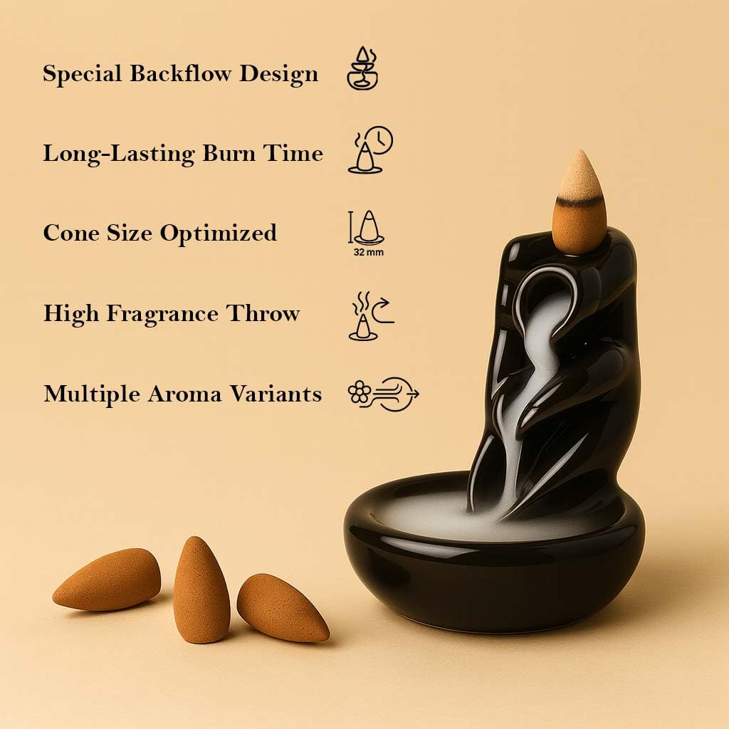 Aromatika Natural Backflow Incense Cones, 12 Packs 10 Fragrances 120 Pcs, (Dragons Blood, Lavender, Musk, Nag Champa, Palo Santo, Rose, Patchouli, Sandal, White Sage, Lotus) 2