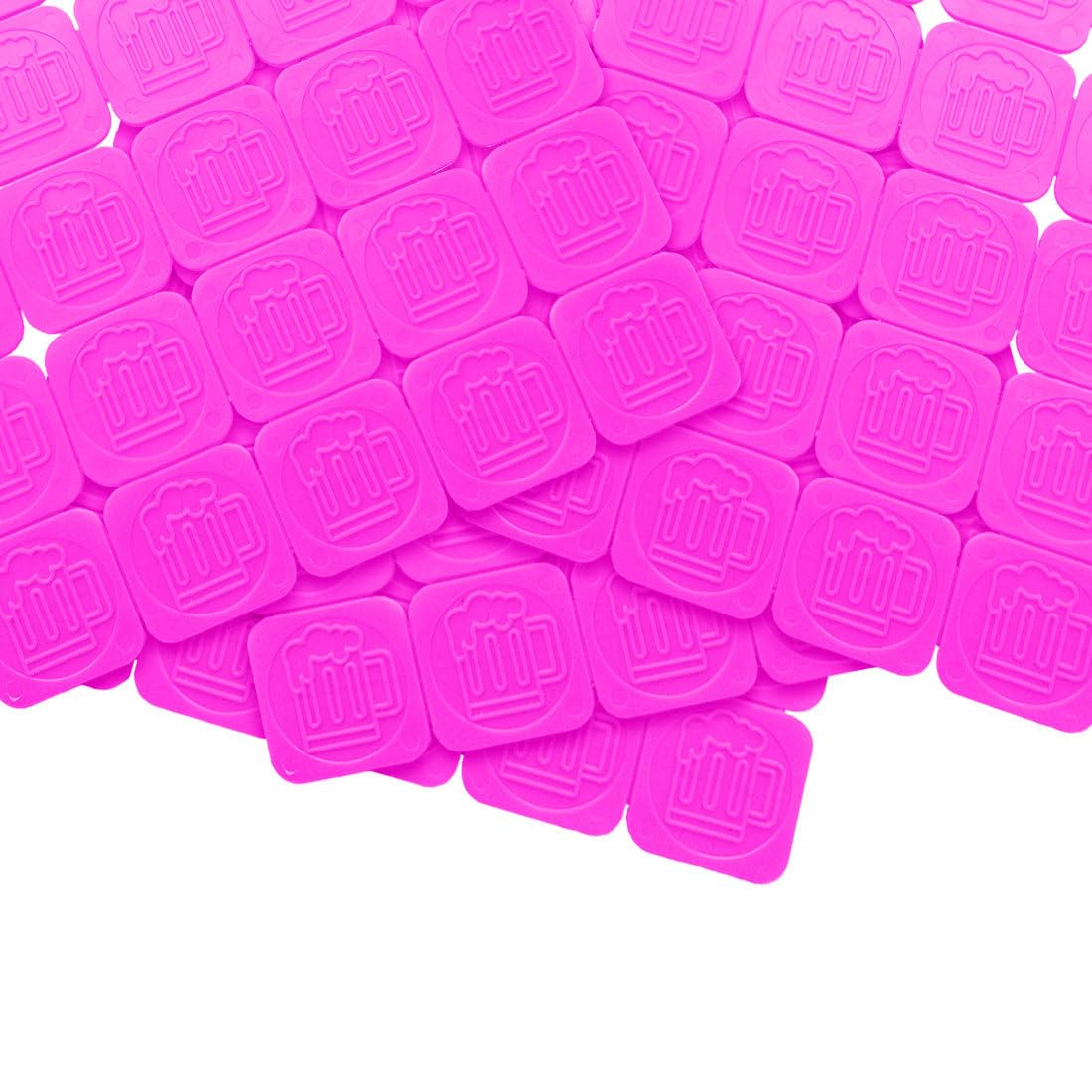 1000 jetons événementiels séparables avec chope de bière en Relief CombiCraft en Rose Fluo lumière Noire en Plastique, destiné comme jetons de Festival, jetons de Consigne ou comme jetons de buvette