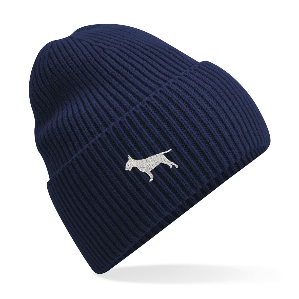 The House Of Dog: Bull Terrier Owner Gift. Oversized Cuffed Beanie Ski Hat. Navy