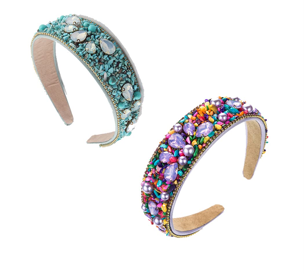 DouuYuhet 2Pcs Ladies Fashion Headband, Personality Rhinestone Decoration Candy Color Headband Girls Women Headband Party Headband Accessories Accessories Jewelry (grass green, green)