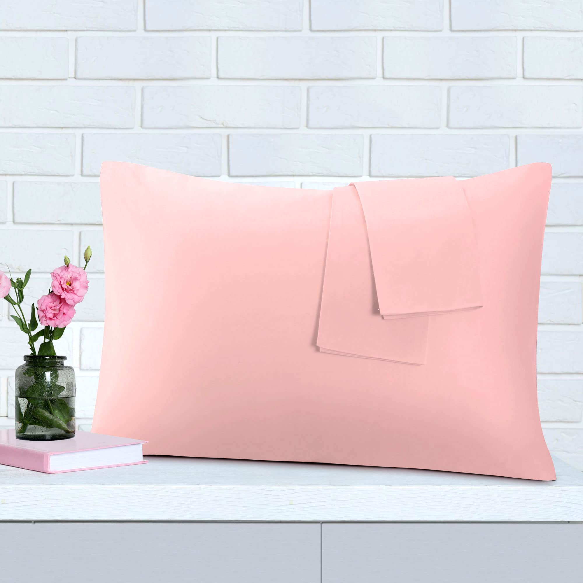Lot De 2 Taies D'oreiller 300 Fils En Coton égyptien – Fermeture Envelope, Rose Corail, Taille Queen