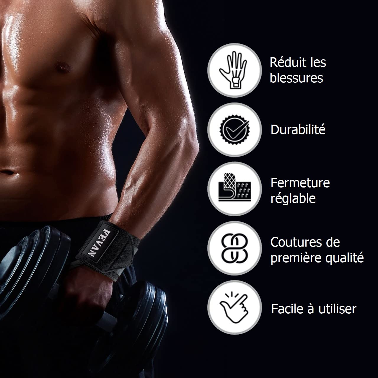 FEVAN – Pack De 2 Bracelets De Gym Ajustables, Soutien Poignet Crossfit, Tennis, Padel, Fitness – Unisexe, Qualité Espagnole !