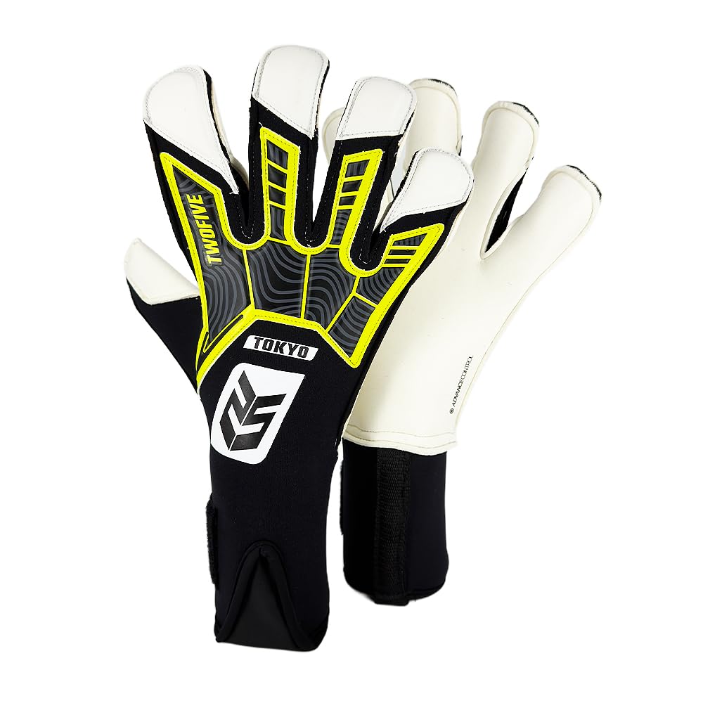 TWOFIVE | Guantes de Portero Fútbol Tokyo Advance Roll Negro | Guantes resistentes a la abrasión, nivel federado, recomandado para entrenamientos.