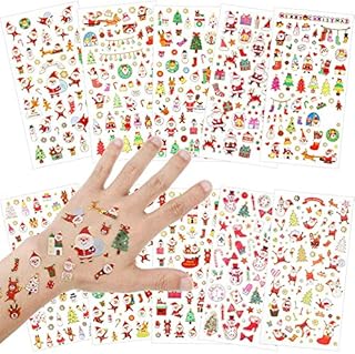 Christmas Stickers, KY-Tech 10 Sheets Christmas Glitter Decals Stickers Snowman, Reindeer, Tree, Bear, Santa Claus Christmas Stickers for Card Making Christmas Craft Card Christmas Decorations