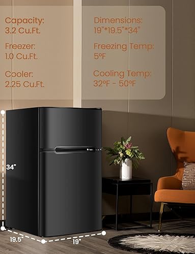 Miniatura 4 de NAFORT Mini refrigerador con congelador de 3.2 pies cúbicos, refrigerador con congelador de 2 puertas con puerta reversible, estantes y cajones de