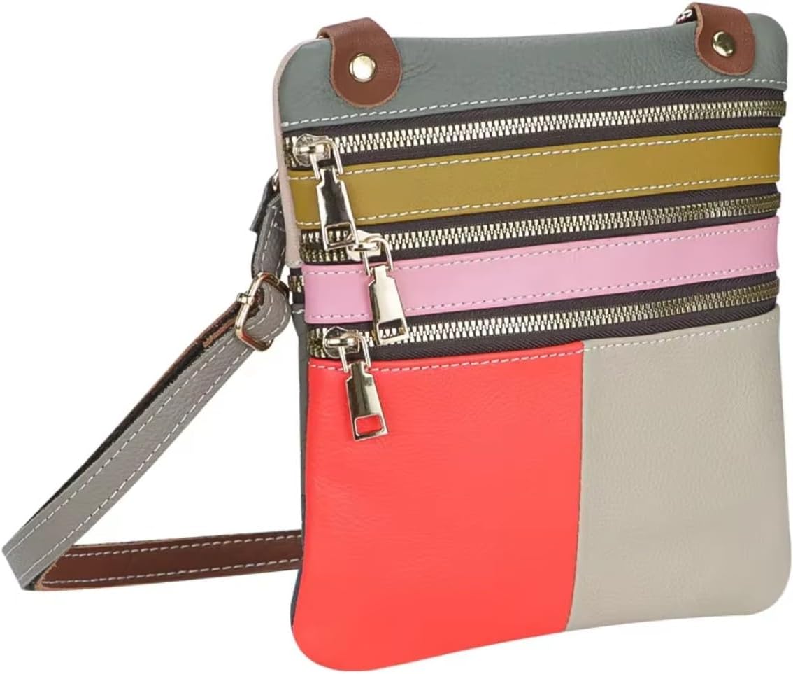 Genuine Leather Mini Small Crossbody Bag for Women, Shoulder Messenger Phone Bag with Multi Zipped Compartments