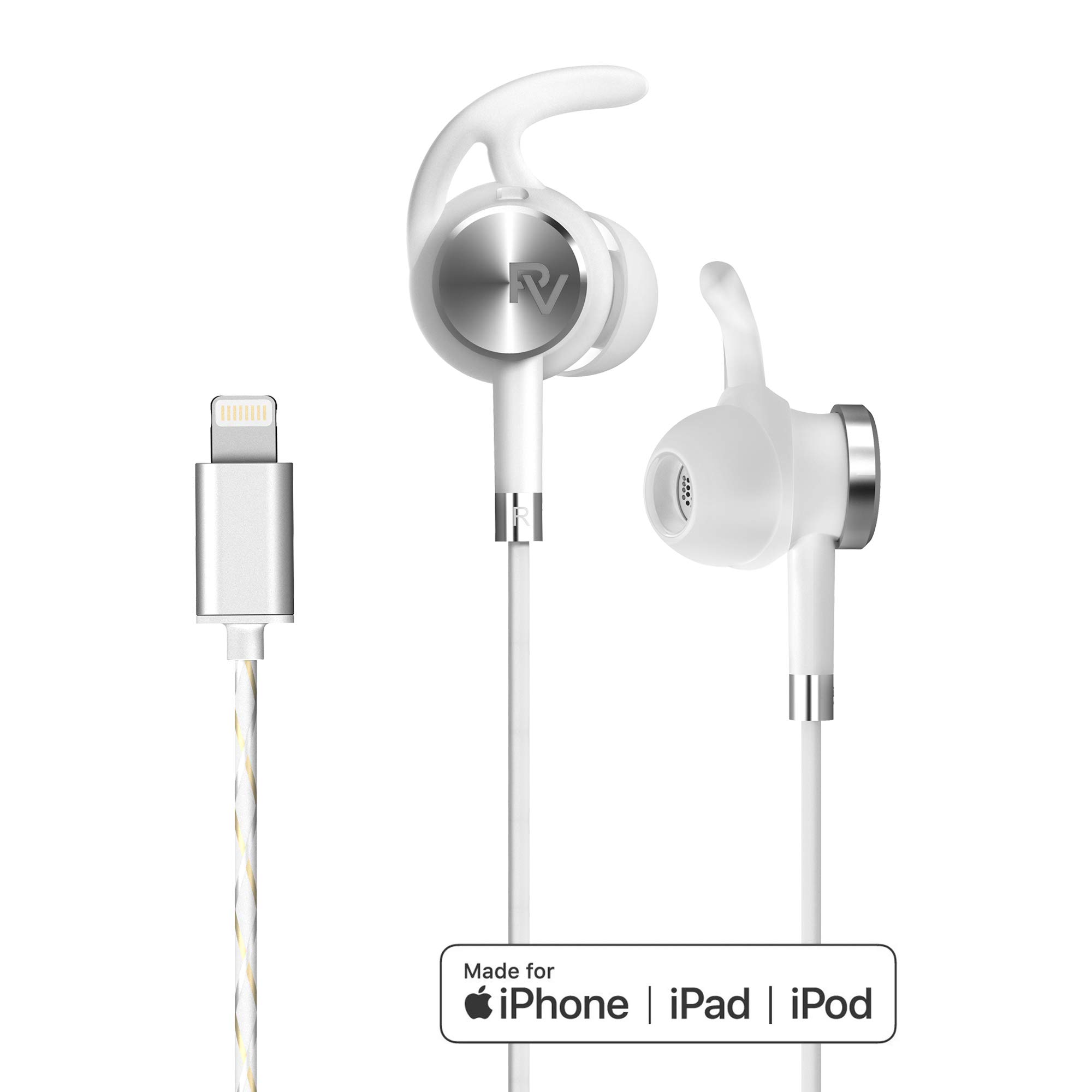 PALOVUE Lightning Earphones with Mircrophone Headphones Earbuds for Sports Workout MFi Certified Noise Isolation Compatible iPhone 11 Pro Max iPhone X/XS Max/XR iPhone 8/P iPhone 7/P NeoFlow (Silver)