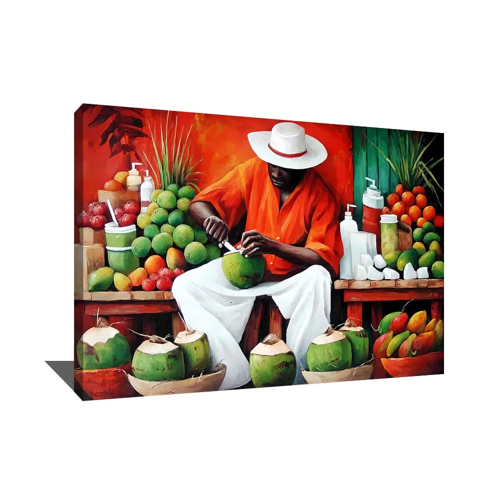 Alessio Cacciatore Quadro caraibico - Cornice decorativa da parete cucina frutta - Stampa su tela orizzontale moderna astratta - Quadro noce di cocco - Poster decorativo da parete rosso (40 x 30 cm)