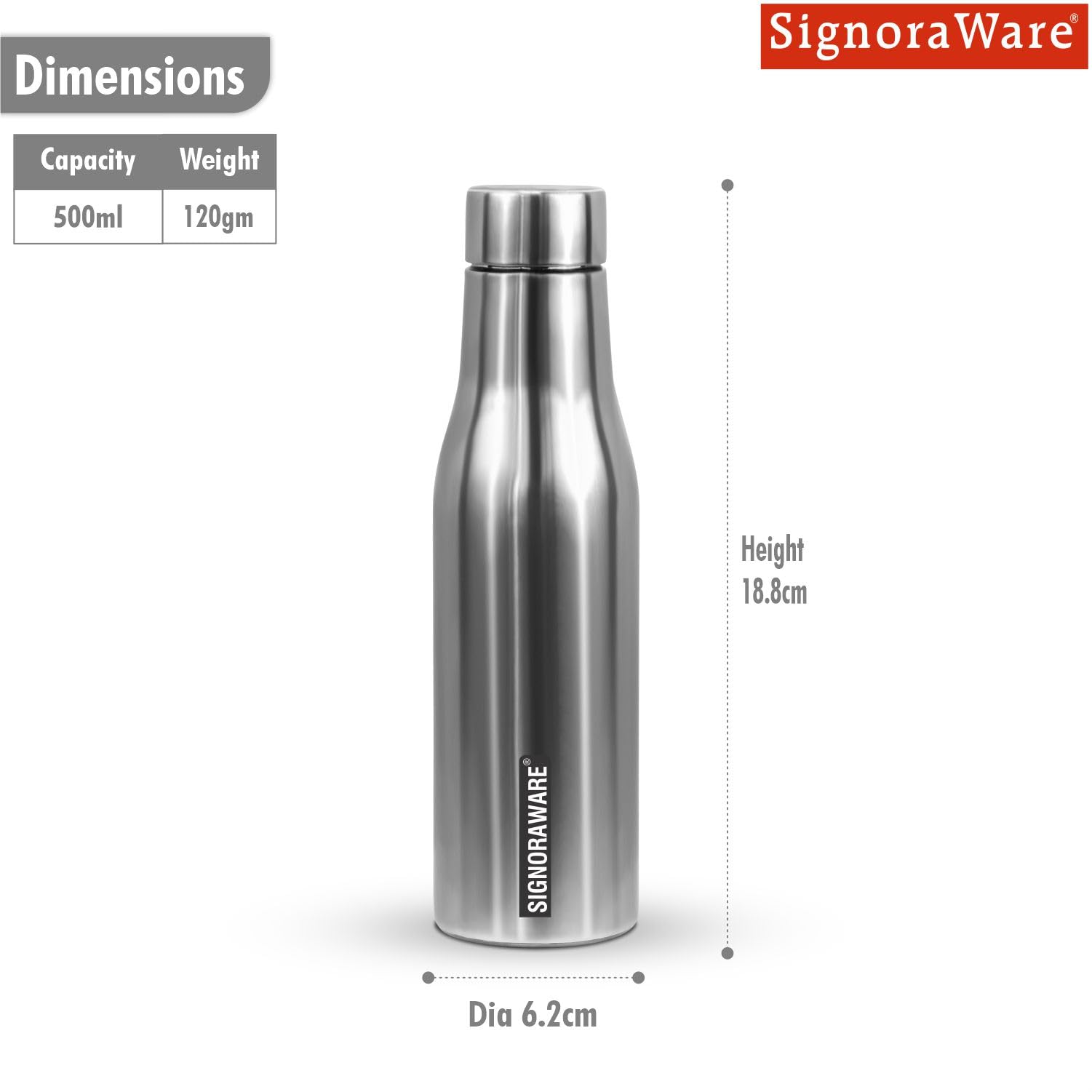 SIGNORA WARE Blaze Single Walled Stainless Steel Thermos Bottle, 500ml, Silver, Airtight & Leakproof, Ideal for Office, Camping, Sports & Outdoor Activities — Amazon image 2