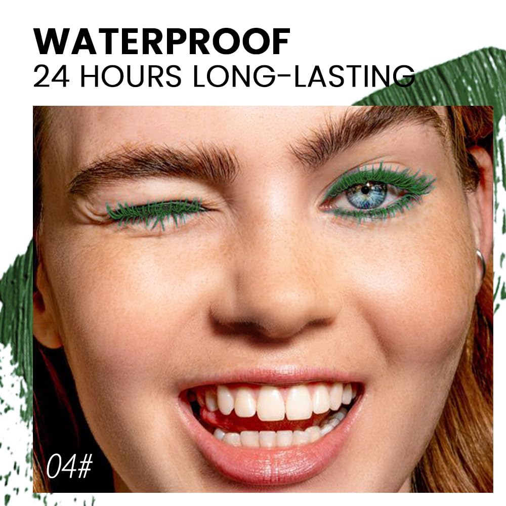 Condition photo showing New/Like New for Colored Colorful Waterproof Mascara for Eyelashes Set,Blue White Black Brown Purple Long lasting Charming Voluminous Cruelty Free Vegan Eye Makeup (A-1Pc 4# Green, A)