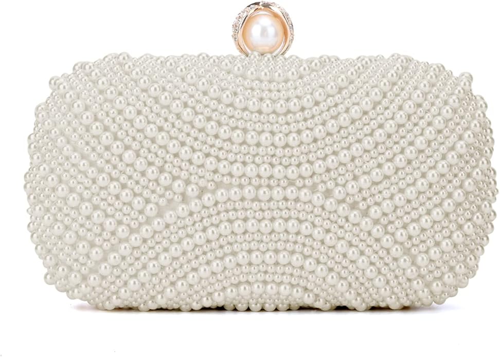 Oweisong White Pearl Clutch Purses for Women Wedding Bride Pearl Evening Bag Party Clutch Wallet Tote Handbag