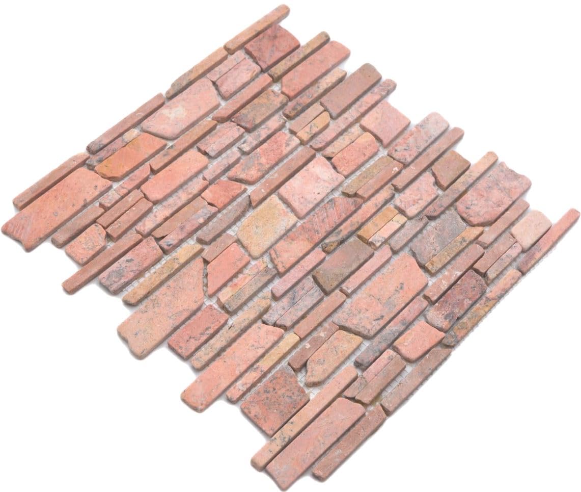 Mosaico a mosaico rosso rossoverona marmo pietra naturale cucina pietra mosaico formato: 25 – 105 x 15 x 8 mm, dimensioni foglio: 305 x 305 mm, 10 fogli