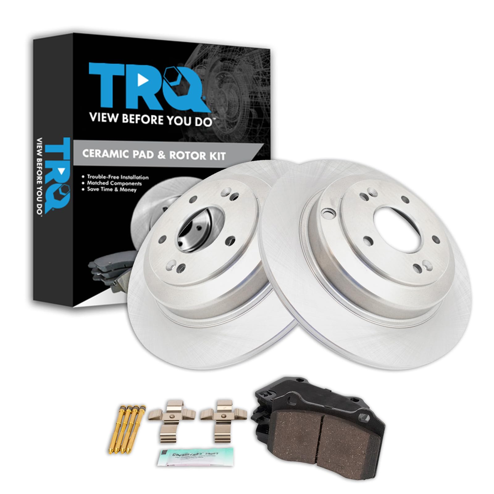 TRQ Rear Brake Pad and Rotor Set Ceramic Rotors Compatible with 2010-2013 Hyundai Genesis Coupe
